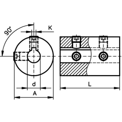 Starre Kupplung TR Stahl C45 brüniert Bohrung 50mm mit Nut , Technische Zeichnung