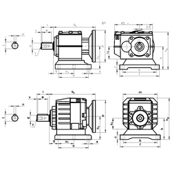 Stirnradgetriebemotor HR/I 0,25kW 230/400V 50Hz Bauform B3 IE2 n2 =48,5 /min Md2=47 Nm (Betriebsanleitung im Internet unter www.maedler.de im Bereich Downloads), Technische Zeichnung
