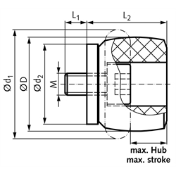 Strukturdämpfer TA 34-14 Durchmesser 34mm Gewinde M6 , Technische Zeichnung