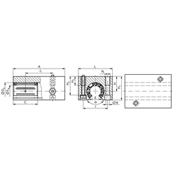 Offene Tandem-Linearlagereinheit KGT-3-O ISO-Reihe 3 Premium mit Linear-Kugellagern mit Winkelausgleich mit Doppellippendichtung für Wellen-Ø 40mm, Technische Zeichnung