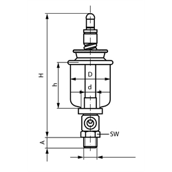 Tropföler System Unikum mit Regulierung von oben Inhalt 70 ml Gewinde G 3/8" , Technische Zeichnung