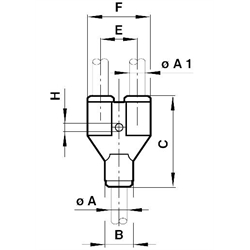 Y-Steckverbindung Rohr-Außendurchmesser 10mm Rohr-Außendurchmesser 8mm , Technische Zeichnung