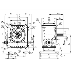 Schneckengetriebe ZM/I Ausführung A Größe 63 i=4,83:1 Abtriebswelle Seite 5 (Betriebsanleitung im Internet unter www.maedler.de im Bereich Downloads), Technische Zeichnung