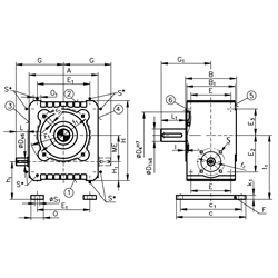 Schneckengetriebe ZM/I Ausführung A Größe 50 i=51,0:1 Abtriebswelle Seite 6 (Betriebsanleitung im Internet unter www.maedler.de im Bereich Downloads), Technische Zeichnung