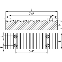Klemmplatte aus Aluminium für Zahnriemen Profil T10 Riemenbreite 25mm , Technische Zeichnung