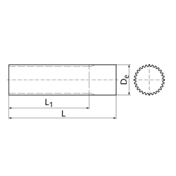 Zahnwelle Teilung MXL 0,080" (2,03mm) 50 Zähne Länge 140mm Material Aluminium , Technische Zeichnung