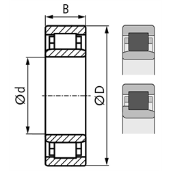 SKF Zylinderrollenlager NU 210 ECP einreihig Innen-Ø 50mm Außen-Ø 90mm Breite 20mm, Technische Zeichnung