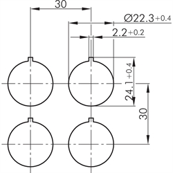 Wahltaster rastend 1S, Schaltwinkel 90°, Einbau-Ø 22,3mm, Flachstecker , Technische Zeichnung