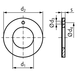Anlaufscheibe wartungsfrei Innendurchmesser 22mm Außendurchmesser 38mm Breite 1,5mm für Wellendurchmesser 20mm, Technische Zeichnung