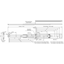 Auszugschienensatz DS 3557 Schienenlänge 610mm rostfreier Stahl 1.4301, Technische Zeichnung