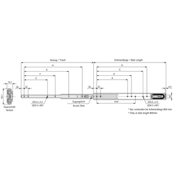 Auszugschienensatz DZ 5321 EC Schienenlänge 790mm hell verzinkt, Technische Zeichnung