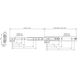 Auszugschienensatz DS 5321 Schienenlänge 500mm Edelstahl , Technische Zeichnung