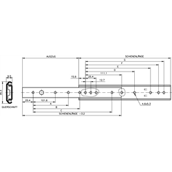 Auszugschienensatz DZ 0201 Schienenlänge 457,2mm hell verzinkt, Technische Zeichnung