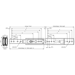 Auszugschienensatz DS 0305 Schienenlänge 356mm rostfreier Stahl 1.4301, Technische Zeichnung