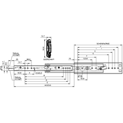 Auszugschienen DZ 3308, Breite 12,7 mm, bis 68 kg, Überauszug, Technische Zeichnung
