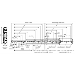 Auszugschiene DZ 9301 Schienenlänge 610mm hell verzinkt, Technische Zeichnung