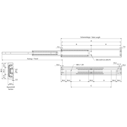Auszugschienensatz DA 4160 Schienenlänge 500mm Aluminium, Technische Zeichnung