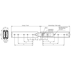 Auszugschienensatz DS 0330 Schienenlänge 500mm Edelstahl, Technische Zeichnung