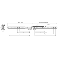 Auszugschienensatz DS 3031 Schienenlänge 450mm Edelstahl, Technische Zeichnung