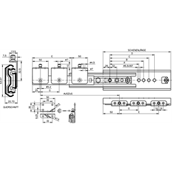 Auszugschienensatz DS 5322 Schienenlänge 350mm Edelstahl, Technische Zeichnung