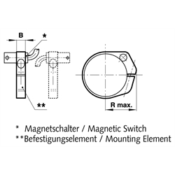 Halter für Magnetschalter auf Zylinderrohr für >= 15 mm Hub, Technische Zeichnung