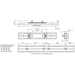 Schiene für Linearführung DA 0115 RC Material Aluminium Länge ca. 1800mm mit Befestigungsbohrungen Lochabstand 100mm, Technische Zeichnung