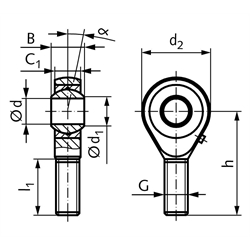 Gelenkkopf GS DIN ISO 12240-4 Maßreihe K Außengewinde M12 rechts == Vor Inbetriebnahme ist eine Erstschmierung erforderlich ==, Technische Zeichnung