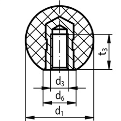 DIN 319/mit Gewindebuchse d1=32 mm Form E/schwarz Kugelknöpfe 