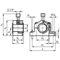 Deckellager DIN 505 L mit Rotgussbuchse, Technische Zeichnung