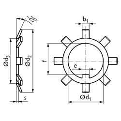 Sicherungsbleche DIN 5406 für Nutmuttern DIN 981, Stahl verzinkt, Technische Zeichnung