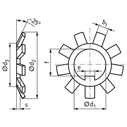 Sicherungsbleche DIN 5406 für Nutmuttern DIN 981, Edelstahl, Technische Zeichnung