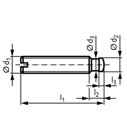 Gewindestifte DIN 6332 mit Druckzapfen, mit Schlitz, Technische Zeichnung