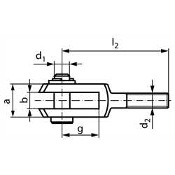 Gabelgelenke DIN 71752 mit Außengewinde, verzinkt, Technische Zeichnung