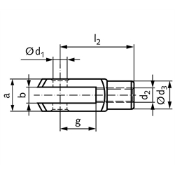 Gabelkopf DIN 71752 Größe 16 x 64 Linksgewinde Edelstahl 1.4301, Technische Zeichnung