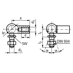 Winkelgelenke DIN 71802, Edelstahl, Technische Zeichnung