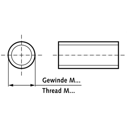 Gewindestange DIN 976-1 A (ex DIN 975) Stahl 4.8 verzinkt M16 x 2 x 1000mm rechtssteigend, Technische Zeichnung