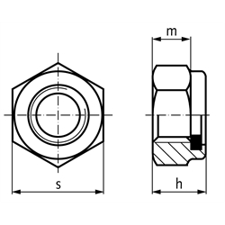 Selbstsichernde Muttern DIN 985, niedrige Form, Edelstahl, Technische Zeichnung