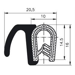Kantenschutzdichtprofil mit seitlicher Dichtlippe, Technische Zeichnung