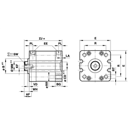 Doppeltwirkende Kompaktzylinder mit Magnetkolben, ISO 21287, Technische Zeichnung