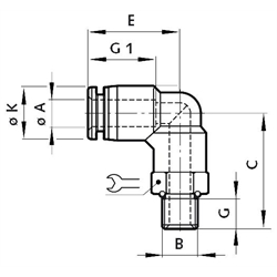 Drehbare Winkel-Einschraubverschraubungen mit zylindrischem Gewinde, Technische Zeichnung