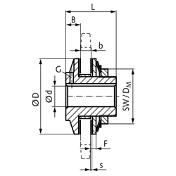 Rutschnabe FS Drehmoment einstellbar 40-180 Nm vorgebohrt 13H8 Außendurchmesser 90mm max. Bohrung: 25mm Buchsenlänge 13,7mm, Technische Zeichnung