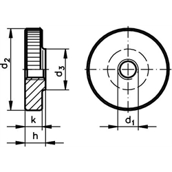 Flache Rändelmuttern DIN 467, Edelstahl rostfrei, Technische Zeichnung