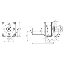 Gleichstrommotor 24V DC passend zu Stirnradgetriebe GE/I , Technische Zeichnung