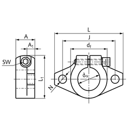 Flansch-Wellenböcke GWFL universal, Technische Zeichnung