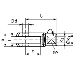 Drehbarer Gabelkopf GD ähnlich DIN 71752 Größe 12x24 Rechtsgewinde Stahl verzinkt, Technische Zeichnung