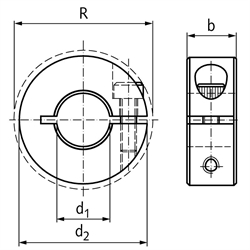 Geschlitzter Klemmring Edelstahl 1.4305 Bohrung 2,5 Zoll = 63,5mm mit Schraube DIN 912 A2-70, Technische Zeichnung