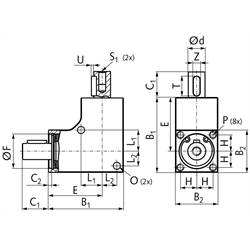 Kegelradgetriebe KEK Ausführung A Größe 3 Übersetzung 1:1 Wellendurchmesser 10mm Gehäuselänge 42mm, Technische Zeichnung