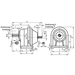 Stirnradgetriebe BT1 Größe 2 i=36,00:1 Bauform B3 (Betriebsanleitung im Internet unter www.maedler.de im Bereich Downloads), Technische Zeichnung