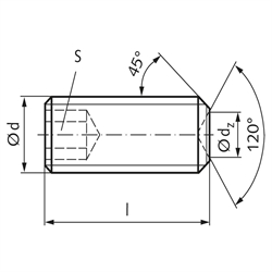 Gewindestift ISO 4029 (ex DIN 916) mit Innensechskant und Ringschneide Edelstahl A2 M10 x 10mm, Technische Zeichnung