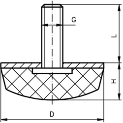 Gummi-Metall-Anschlagpuffer MGK Durchmesser 50mm Gewinde M 10 Innengewinde , Technische Zeichnung